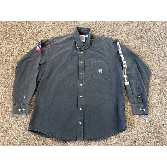 Cinch Embroidered USA Flag Spellout Sleeve Western Mens Shirt Medium Black Rodeo - Picture 1 of 10